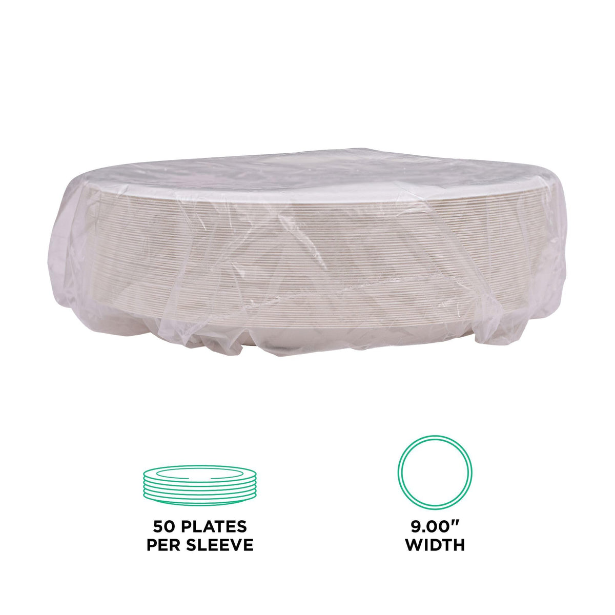 Compostable Vanguard 9" Paper Plates by ECO PRODUCTS – 9", molded fiber, White, Pack of 500, Model EP-P013NFA