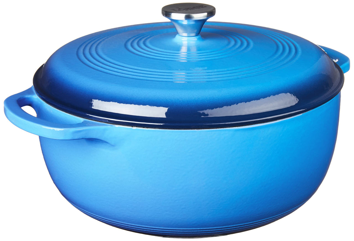 Enameled Cast Iron Covered Casserole by Lodge – 3.6 quarts, Cast Iron, Caribbean Blue, Pack of 2