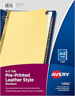 Avery A-Z Dividers for 3 Ring Binders, 25-Tab Set, Pre-Printed Black Leather Tabs, 1 Binder Divider Set (11350)