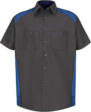 Red Kap Men's Standard Motorsports Shirt, Short Sleeve, Charcoal/Royal Blue, 2X-Large