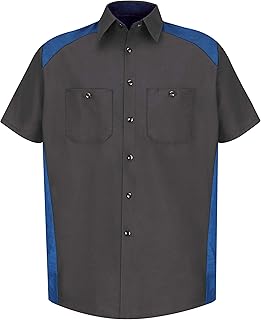 Red Kap Men's Standard Motorsports Shirt, Short Sleeve, Charcoal/Royal Blue, 2X-Large