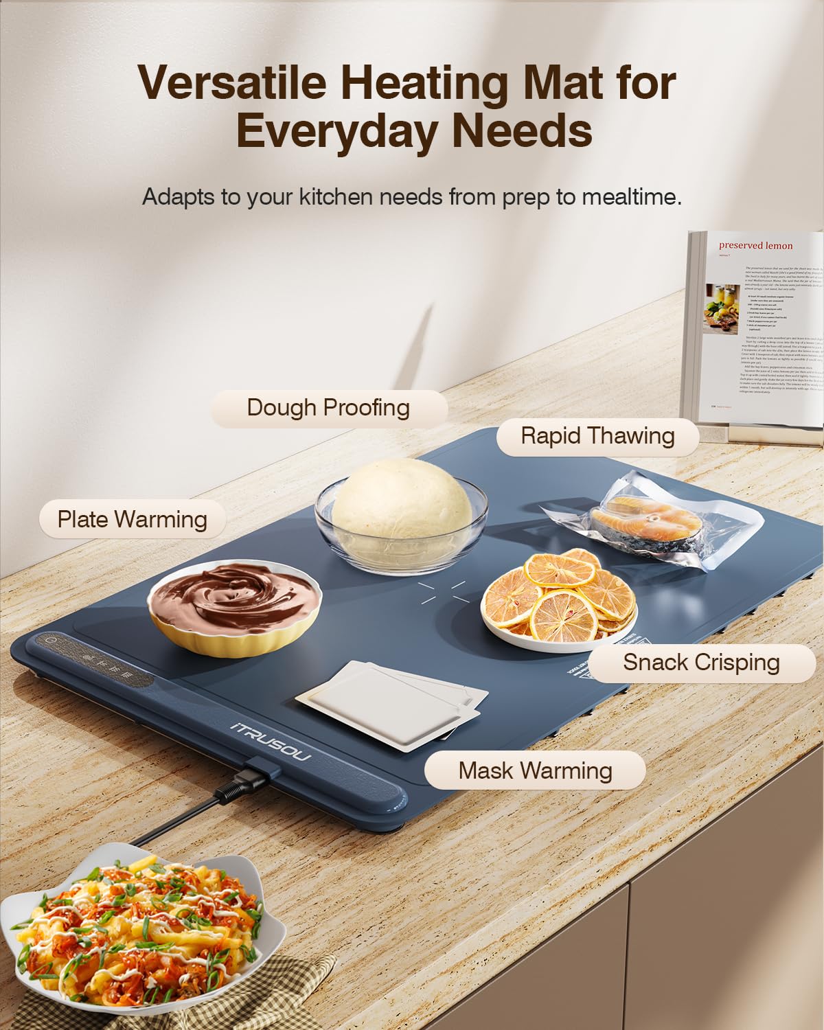 iTrusou Food Warming Mat, 24x16 Inch Silicone Electric Tray, Blue