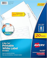 Avery Big Tab™ Printable Label Dividers, 8-Tab, White, 120 Sets