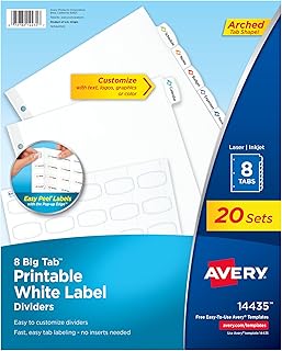 Avery Big Tab™ Printable Label Dividers, 8-Tab, White, 120 Sets