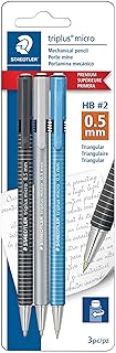 STAEDTLER triplus Micro 0.5mm Mechanical Pencils 3-pack: Retractable & Refillable #2 Mechanical Pencils with Twist Erasers, Ergonomic Triangular Grip for Writing, Drawing, Engineering & Drafting