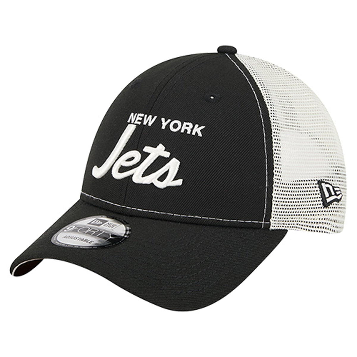 Men's Black New York Jets Apple Trucker 9FORTY Adjustable Hat by New Era – Polyester, New York Jets, Black, Model Nfl Apple 9forty Trucker