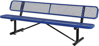 Global Industrial 8'L Heavy Duty Expanded Metal Mesh Bench with Backrest