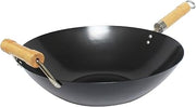 Thunder Group Non-Stick Carbon Steel Wok with Wood Handle, 14-Inch