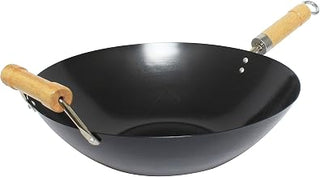 Thunder Group Non-Stick Carbon Steel Wok with Wood Handle, 14-Inch