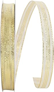 Reliant Ribbon Stripe Mesh Metallic Corsage Wired Edge Rd Ribbon, 5/8 Inch X 50 Yards, Gold