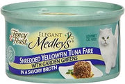 Fancy Feast Elegant Medleys, Shredded Yellowfin Tuna Fare with Garden Greens in a Savory Broth, 3 oz