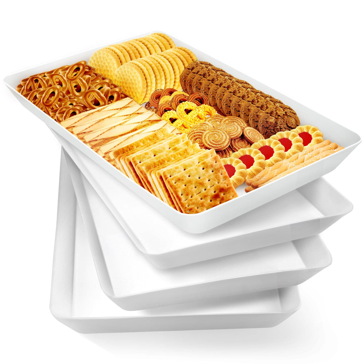 WOWBOX Plastic Serving Trays, 14 x 9.3 Inch, Set of 4, White