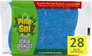 Pine-Sol Non Scratch Scrub Sponges - Double Sided Dish Scrubber Safe for Nonstick Cookware - Kitchen Essentials for Dishwashing and Cleaning, Bulk 28 Pack
