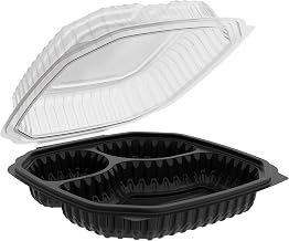 Anchor Packaging Culinary Lites Hinged Container, CL91031, 3 Compartment Black Base, 36/8/8 oz., 10.5" x 9.5" | 120/Case
