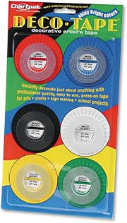 Chartpak DEC001 Deco Bright Decorative Tape, 1/8-Inch x 324-Inch, Red/Black/Blue/Green/Yellow, 6/PK