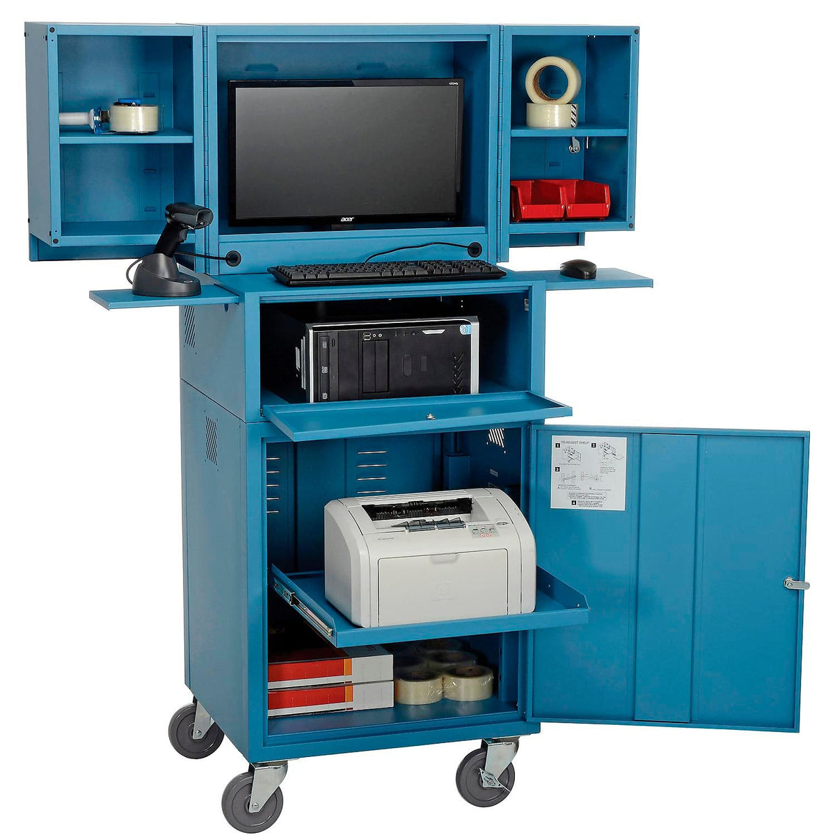 Fold Out Computer Security Cabinet by Global Industrial – Alloy Steel, Blue, Model 695429BL