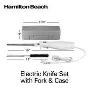 Electric Knife Set with Reciprocating Serrated Blades by Hamilton Beach – 7.3", Stainless Steel, White, Model 74251