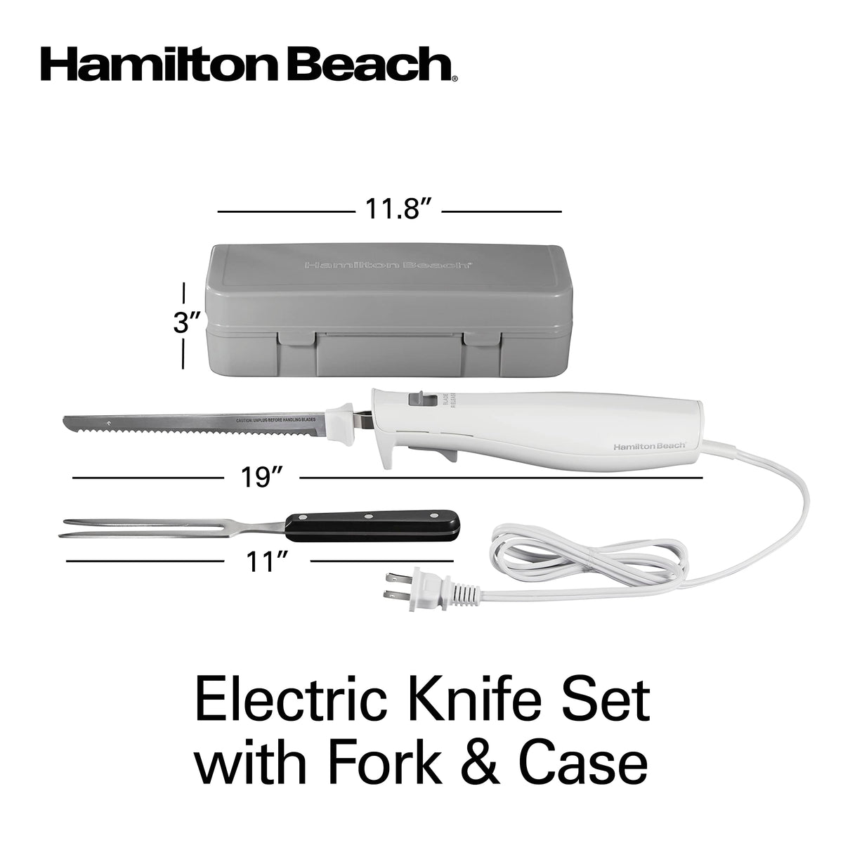 Hamilton Beach New Electric Knife Set with Fork & Case / Knife / 7.3" Electric Knives