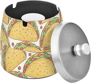 Taco Pattern Splash Ashtray with Lid, Outdoor Ashtrays for Patio