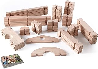 Guidecraft Notch Blocks Set 89 Piece Set: Natural Wooden Stacking Blocks, Educational Montessori Toy for Kids, Indoor/Outdoor Block Play System