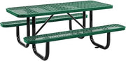 Global Industrial 6â€™L Rectangular Picnic Table, Expanded Metal, Green | Thermoplastic Coating, Attached Benches, 1-1/2â€ Umbrella Pole Hole, Outdoor-Rated, 1000 lb Capacity, 72â€ x 30â€ Tabletop
