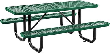 Global Industrial 6â€™L Rectangular Picnic Table, Expanded Metal, Green | Thermoplastic Coating, Attached Benches, 1-1/2â€ Umbrella Pole Hole, Outdoor-Rated, 1000 lb Capacity, 72â€ x 30â€ Tabletop