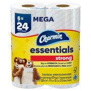 Essentials 1-Ply Mega Rolls Strong Bathroom Tissue 6 ea by Charmin – 6 Count (Pack of 1), Paper, White, Pack of 6, Model 3077204515