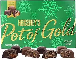 HERSHEY'S Christmas Pot of Gold Milk Chocolate Caramel Truffles Box, Candy Gift Set, 24 Total Pieces, 8.75 Ounces