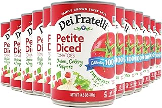 Dei Fratelli Petite Diced Tomatoes with Onion, Celery, and Peppers 14.5 oz. Cans, 12 pack) - Vine-Ripened – Non GMO, Gluten-Free