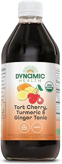 Dynamic Health Organic Tart Cherry Juice Tonic with Turmeric, 16 fl oz | Sour Tart Cherry Juice Concentrate for Muscle Recovery, Unsweetened, 100% Natural, No Sugar Added