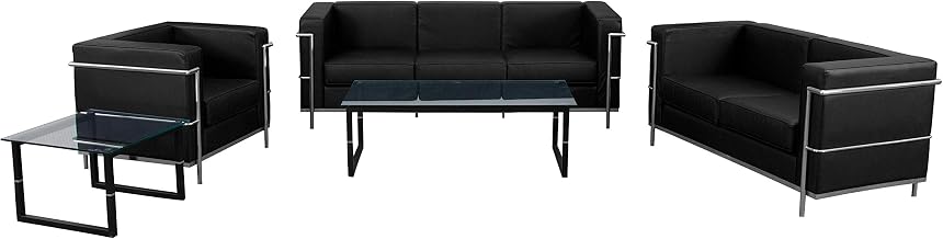 Flash Furniture HERCULES Regal Series Reception Set in Black LeatherSoft with Encasing Metal Frame
