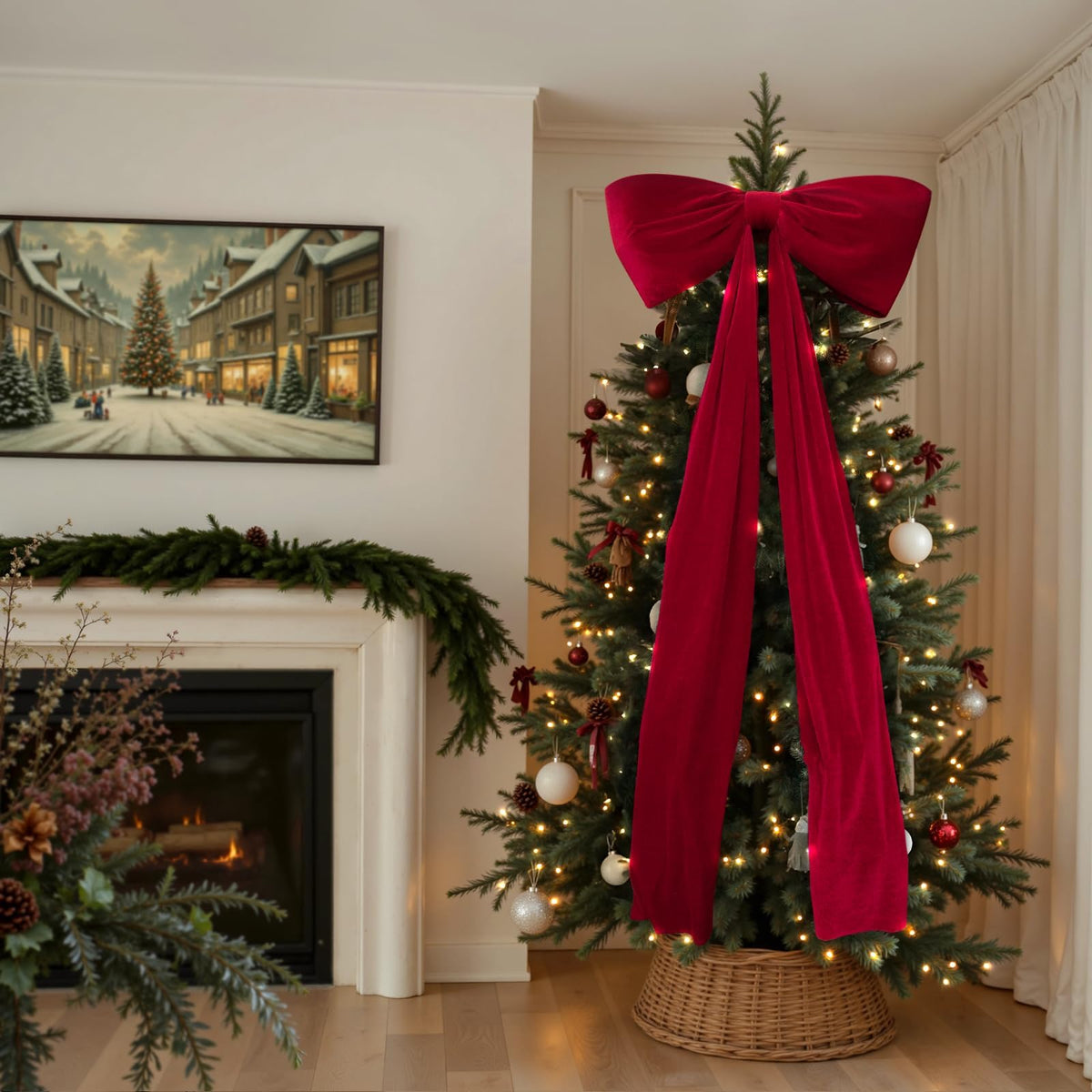 Oriental Cherry Giant Velvet Bow, 6 Feet Long, Red