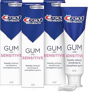 Crest Sensitive and Gum Toothpaste 4.8 oz (3 Pack), Relieves Sensitivity, Strengthens Gums, Anticavity, Clinically Proven, Antibacterial Toothpaste