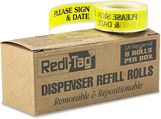 Redi-Tag 91032 Arrow Message Page Flag Refills"Please Sign & Date" Yellow 120/Roll 6 Rolls