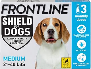 Frontline Shield Flea & Tick Treatment for Medium Dogs 21-40 lbs. Count of 3 | Kills fleas, ticks & chewing lice, repels mosquitoes, waterproof 24 hr, monthly application