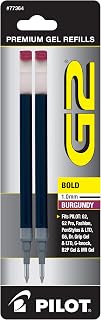 Pilot, G2 Gel Ink Refills, Bold Point 1 mm, Burgundy, Pack of 2