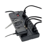 Eaton Flat Plug Surge Protector TV & Phone Ports by TRIPP LITE – 12 Outlets, Plastic, Black, Model TLP1208TELTV