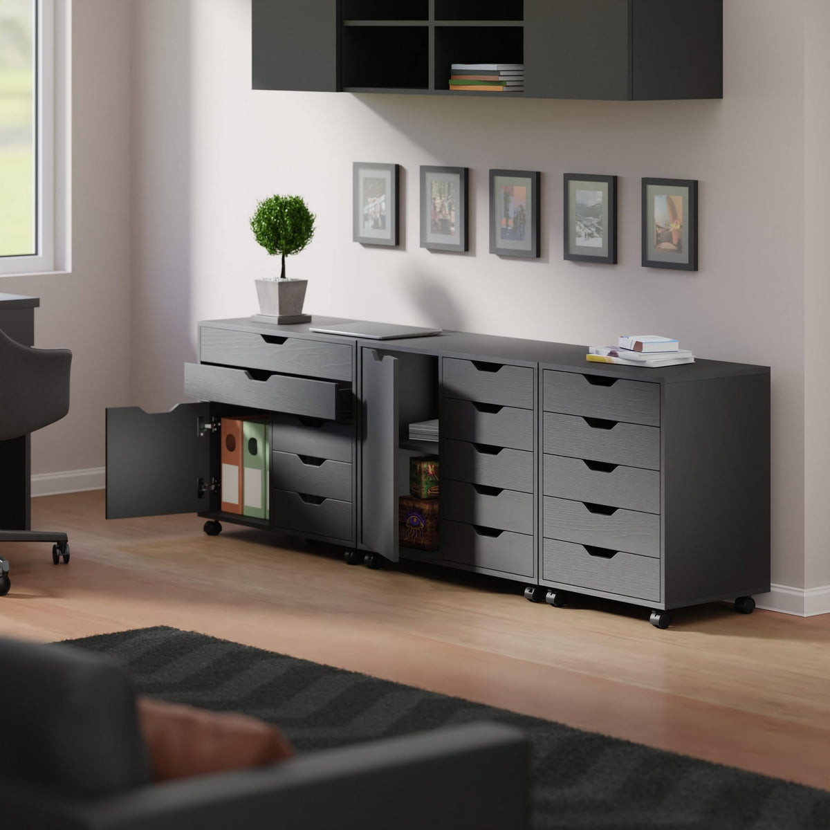 Winsome Black / 2 Doors, 15 Drawers / Contemporary Storage Cabinets