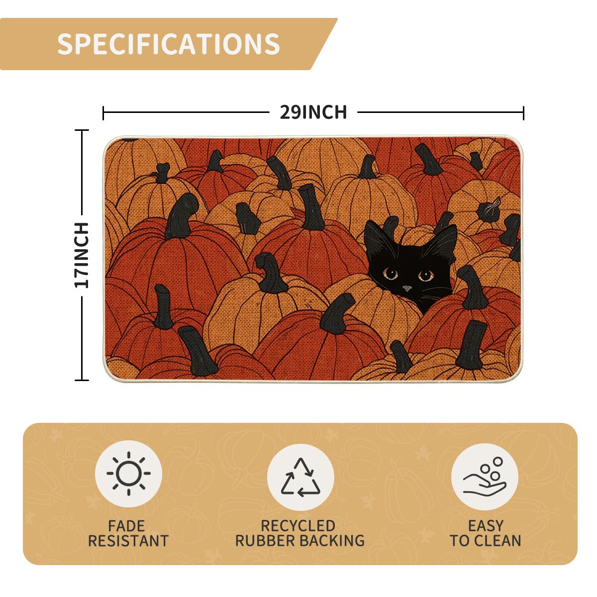 Artoid Mode Black Cat Pumpkin Doormat, 17 x 29 Inch, Orange
