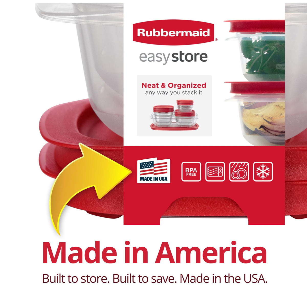 7.81- and 14.66-Cup EasyStore Square Containers by Rubbermaid – 4-Piece, 22.47 cups, Red, Model 2210144