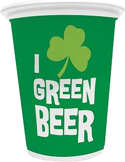 Creative Converting St. Patrick's Day 8-Count 16-Ounce Plastic Cups, Green Beer (054233)