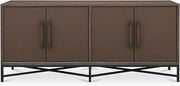 Mako Sideboard, Rectangular, Solid Oak Frame, Shagreen Vegan Leather, Brass Legs, Adjustable Shelves, Brown