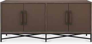 Mako Sideboard, Rectangular, Solid Oak Frame, Shagreen Vegan Leather, Brass Legs, Adjustable Shelves, Brown