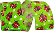 Reliant Ribbon Ladybugs Linen Wired Edge Ribbon, 2-1/2 Inch X 10 Yards, Apple Green