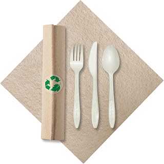 119993 Linen-Like Natural CaterWrap Pre-rolled Napkin Cutlery made of renewable resources, (2 packs of 50 per case)