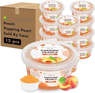 TEA ZONE [1 Pound - 12 Packs] Peach POPPING PEARLS™, Bursting Pearls for Teas, Shakes, Smoothies, and Dessert Toppings | Sold by Case