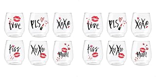 TOSSWARE POP 14oz Vino XOXO Series, SET OF 6, Premium Quality, Recyclable, Unbreakable & Crystal Clear Plastic Printed Glasses (Pack of 2)