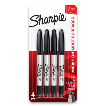 Twin Tip Permanent Markers by Sharpie – 1 Count (Pack of 4), Plastic, Black, Pack of 4, Model 32175PP