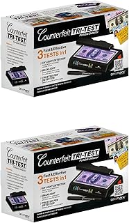 Dri Mark Tri Test 2.0 Counterfeit Bill Detector Machine w/AC Adapter - 2 Pack - 3 Tests in 1 - Paper, Security Strip and Watermark Tests, Accurate Money Tester Machine with Counterfeit Detection Pen