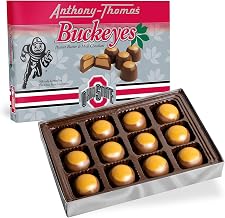 Anthony-Thomas, Peanut Butter & Milk Chocolate Buckeyes in Ohio State Buckeyes Box, Deliciously Delightful Snacks (12 Count)
